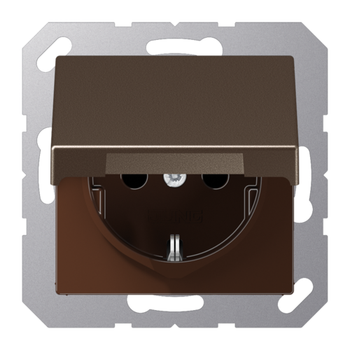 Розетка JUNG A 500, скрытый монтаж, с заземлением, с крышкой, мокко