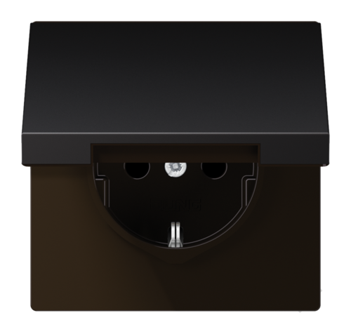 Розетка JUNG LS METAL, скрытый монтаж, с заземлением, с крышкой, алюминий темный