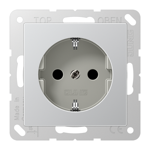 Розетка JUNG A 500, скрытый монтаж, с заземлением, со шторками, алюминий