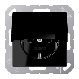 Розетка JUNG A 500, скрытый монтаж, с заземлением, с крышкой, черный